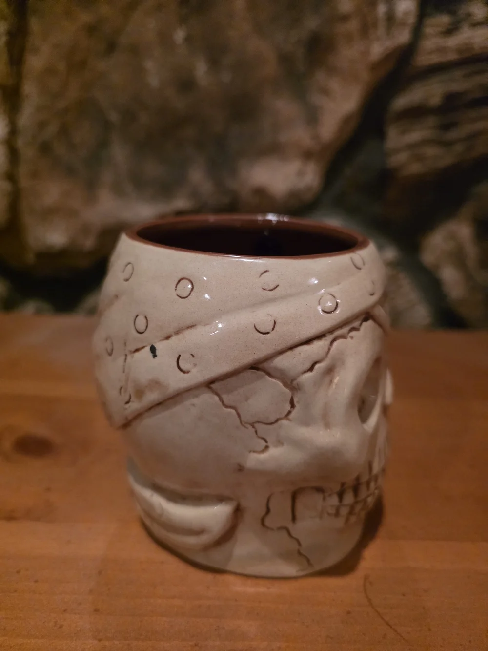 Skull Ceramic Coffee Mug - Cream with Brown Handle